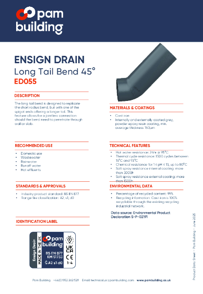 ED055 - 45° LONG TAIL BEND