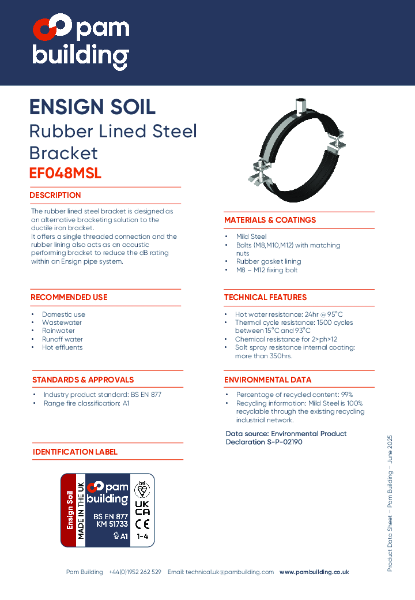 EF048MSL - Rubber Lined Steel Bracket