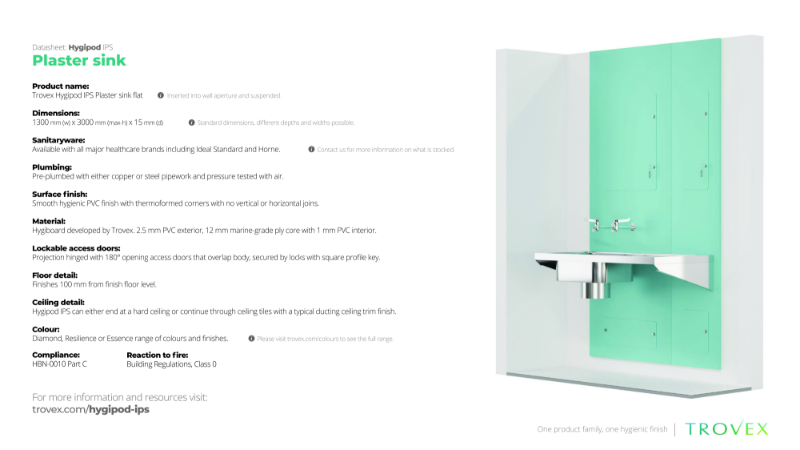 Hygipod Plaster Sink Flat – Product Data Sheet