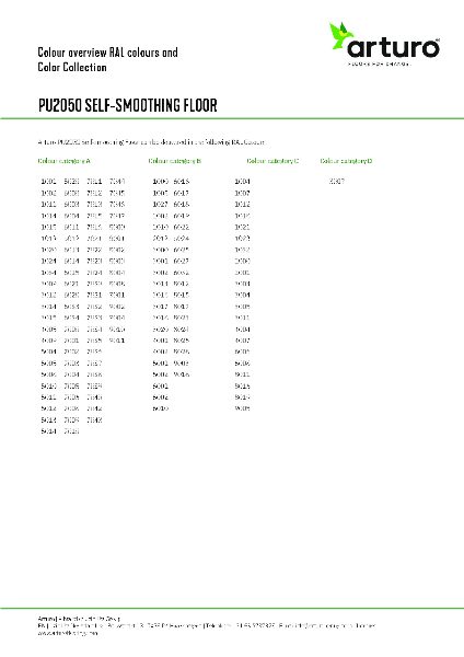 Arturo Performance Resin Floor UV colour chart