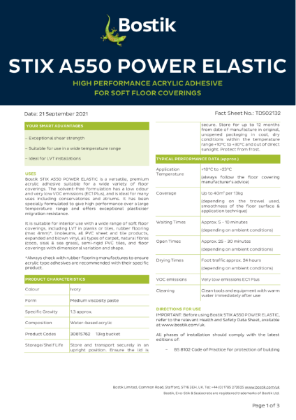 Bostik Stix A550 Power Elastic - Technical Data Sheet
