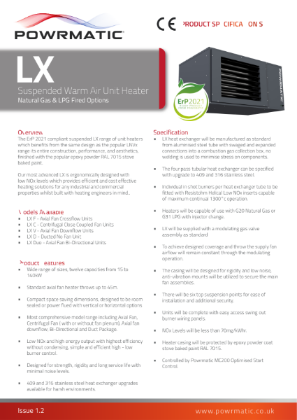 LX Product Specification Sheet