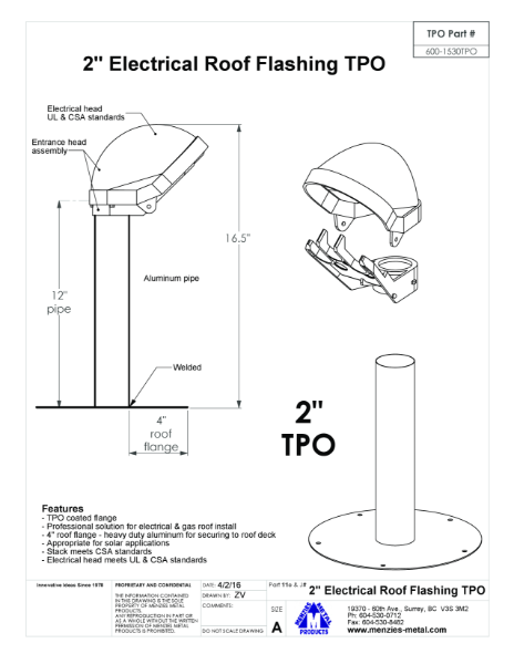 TECHNICAL DRAWING - ELECTRICAL ROOF FLASHING TPO