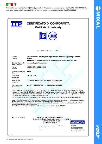 Mixal MLCP Certificate of Conformity EN 21003