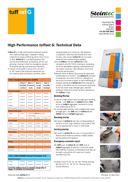 Technical Data - tuffset 60. Sixty Minute Multi-Purpose Rapid Setting Mortar