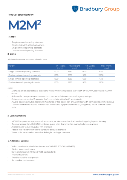 M2M2 Steel Security Door Product Specification