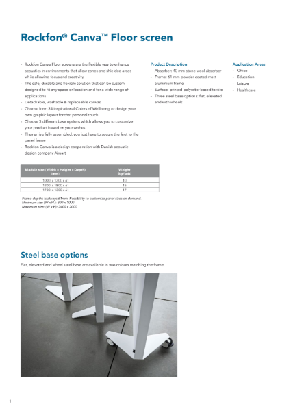 Rockfon® Canva™ Floor Screen Datasheet