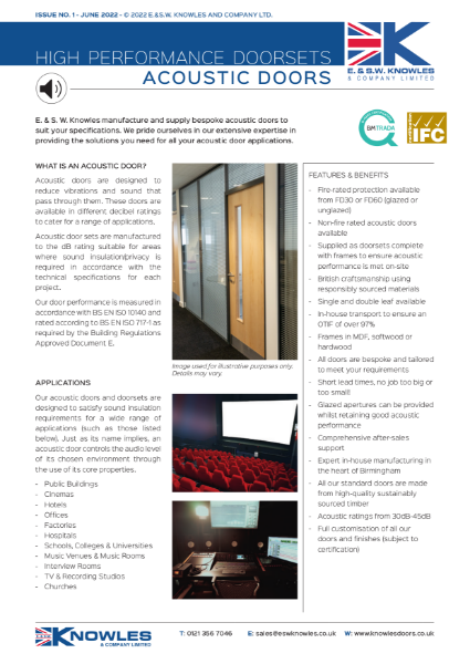 Acoustic Doors Data Sheet