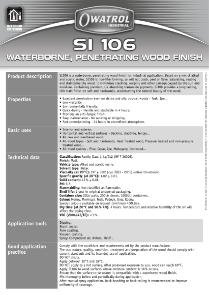 SI 106 Technical Data Sheet