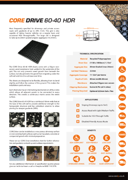 CORE DRIVE 60 40 HDR Specification Sheet