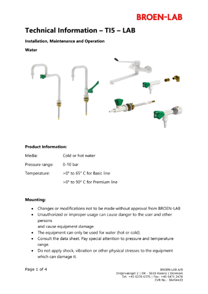 Technical information about Broen-Lab - Water range