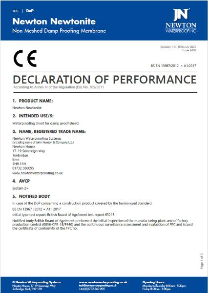 Newton Newtonite Declaration of Performance
