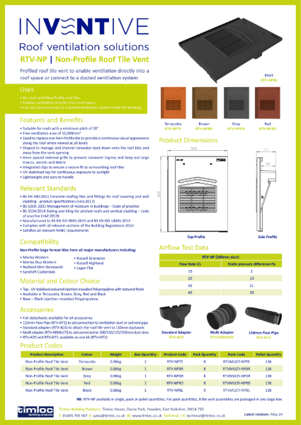 Timloc Building Products RTV-NP Non-Profile Roof Tile Vent Datasheet