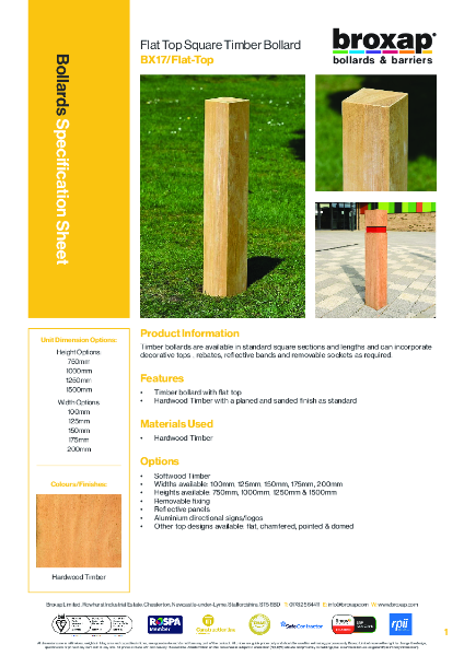 BX17 Timber Bollards Specification Sheet