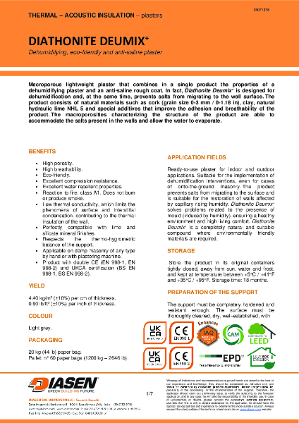 Diasen Diathonite Deumix Plus Technical Datasheet
