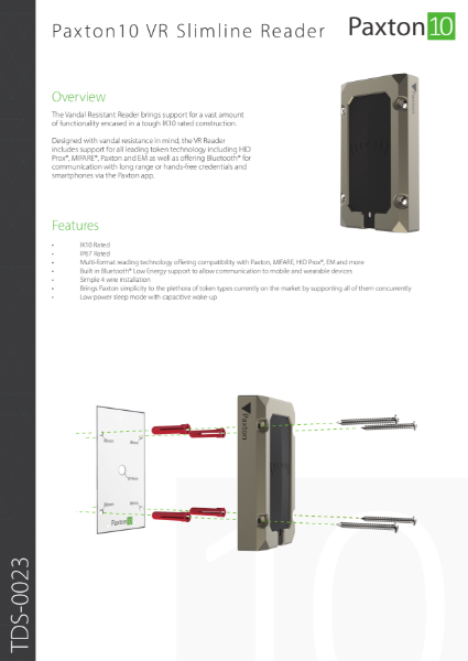 Paxton10 VR Reader - data sheet