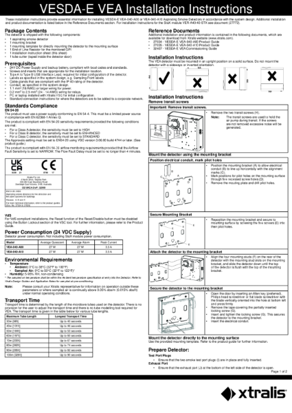 XTRALIS VESDA VEA Installation sheet
