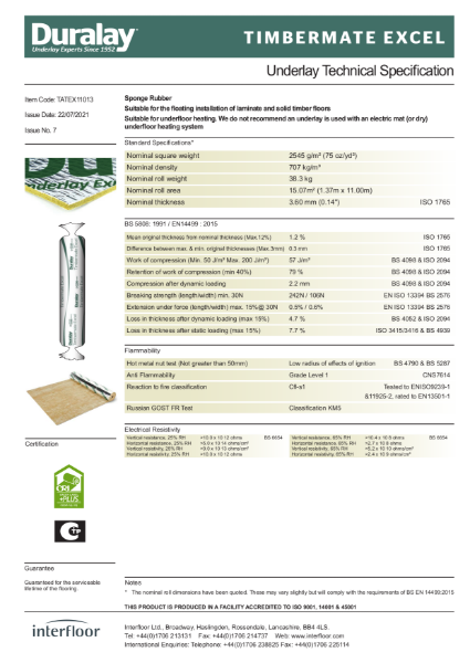 Timbermate Excel Specification