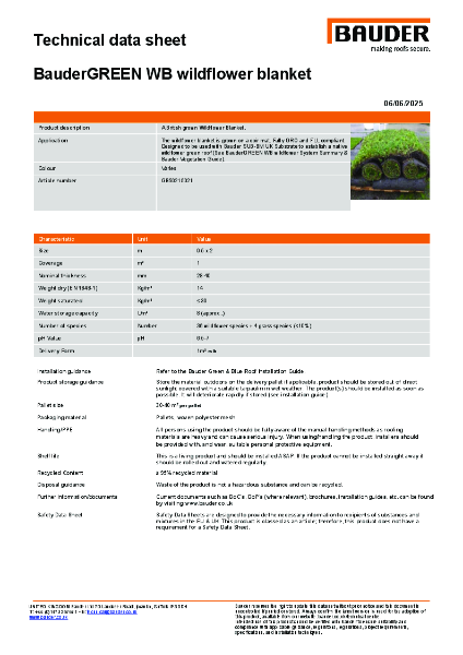 BauderGREEN WB wildflower blanket - Technical Data Sheet