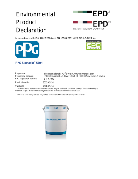 Environmental Product Declaration S-P-070099 PPG Sigmadur 550H