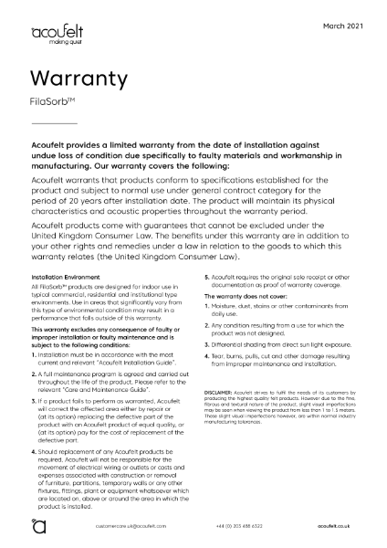 Acoufelt_Warranty