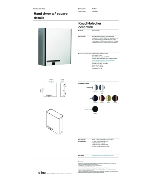 Hand dryer w/ square details (data sheet)