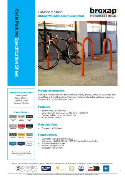 CaMden M Stand Specification Sheet