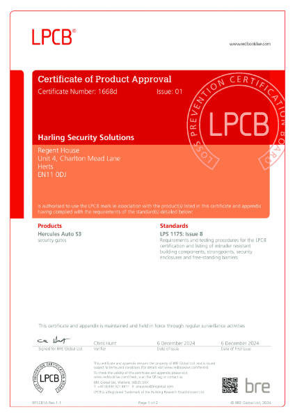 BRE SR3 Gate Test Certificate