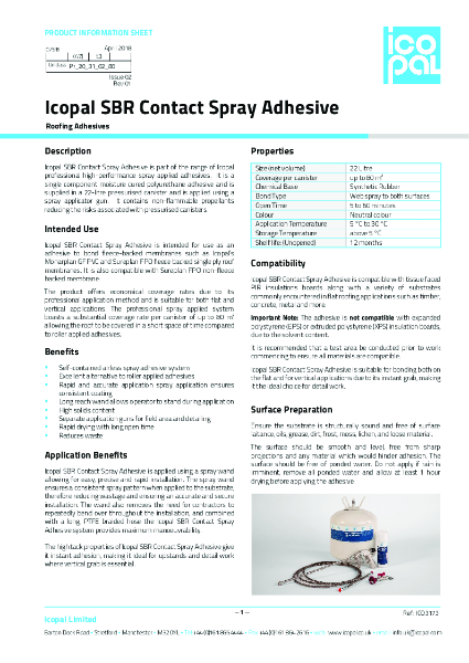 Icopal SBR Spray Contact Adhesive Information Sheet