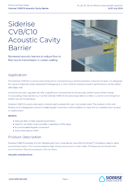 Siderise CVB/C10 Acoustic Cavity Barrier for Curtain Walling – Technical Data v2.02