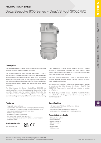 Delta Bespoke 800 Series - Dual V3 Foul 800.1750 Package Pump Station