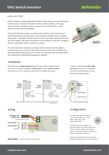 Delmatic - DALI Switch Interface - Data sheet