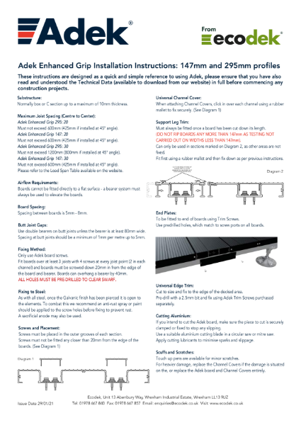 Adek Enhanced Grip Aluminium Decking Installation Instructions