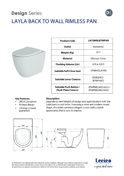 LAYLA BACK TO WALL RIMLESS PAN