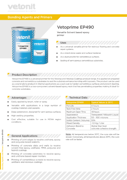 Layer 1 - TDS - Vetoprime EP490 - Bonding Agents and Primers