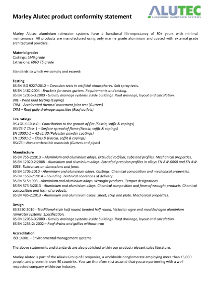 Marley Alutec Product Conformity Statement 2019