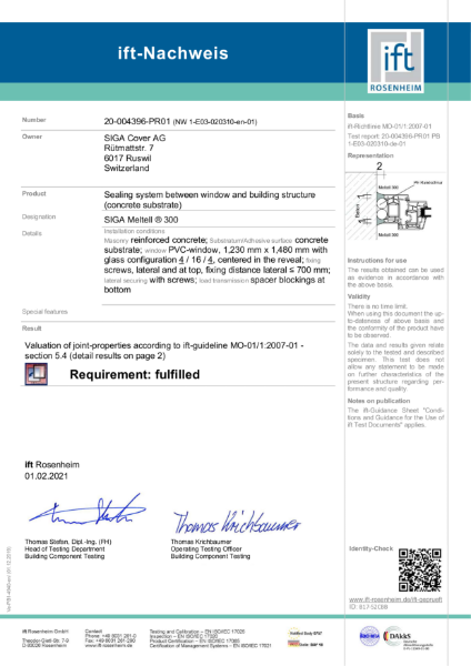 IFT Rosenheim certificate SIGA Meltell