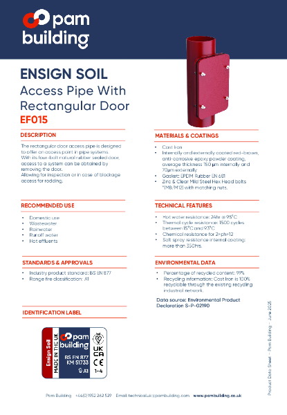 EF015 - Access Pipe with Rectangular Door