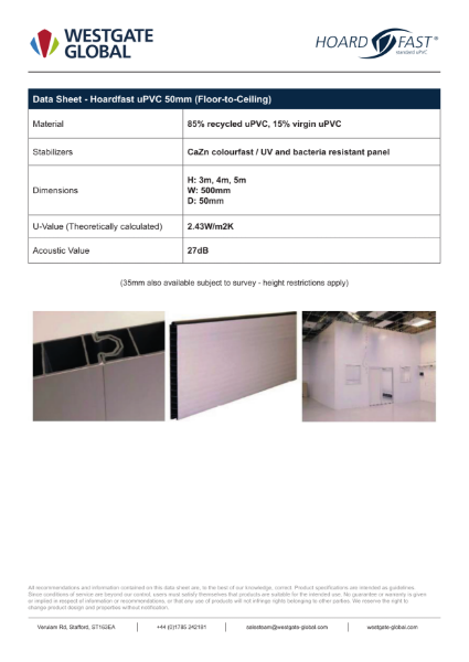 Hoardfast-uPVC Floor to Ceiling 50mm - Data Sheet