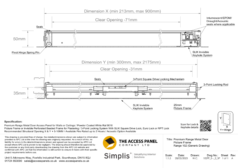 Premium Range Metal Door Picture Frame Technical Drawing