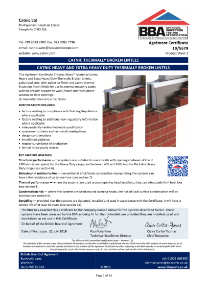 BBA Certification: Catnic TH and TX Heavy and Extra Heavy Duty Cavity Wall Lintel 