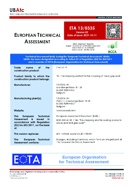 European Technical Assessment ETA 13/0335 - Firecryl FR