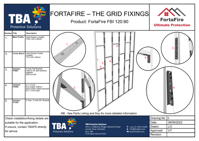 FortaFire Drawing No.3 - The Grid Fixings