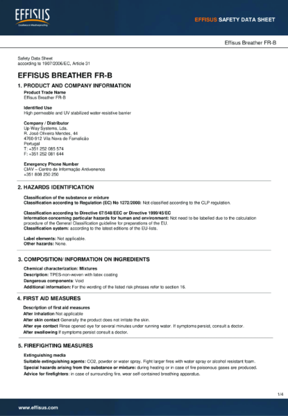 Effisus Breather FR-B Membrane Safety Data Sheet