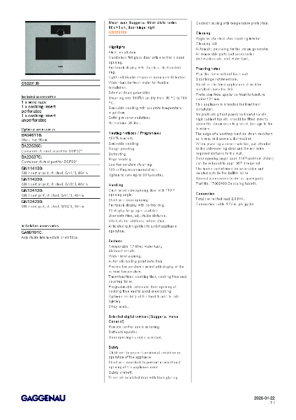 GS220130 Product Specification Sheet