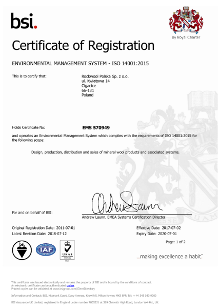 Rockfon ISO14001 Certificate