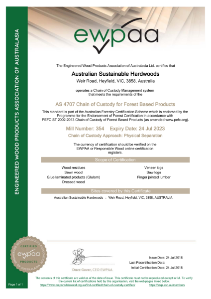 Engineered Wood Products Association of Australasia (EWPAA): Certified - AS 4707 Chain of Custody for Forest Based Products