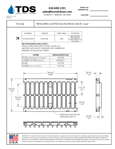 TrenchEra Slotted Ductile Iron Grate 1466" - FG1246