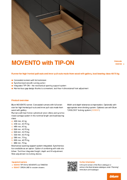 MOVENTO with TIP-ON High Fronted Pull Out's Specification Text
