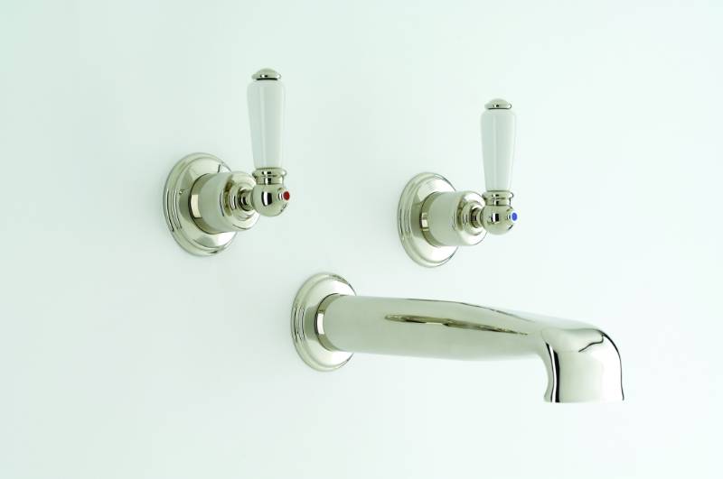 Traditional Three-Hole Wall-Mounted Basin Mixer With Lever Or Crosstap Handles - Basin Tap